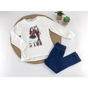 Conjunto niña leggings azul vaquero blanco