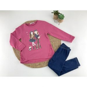 Conjunto niña leggings azul vaquero rosa