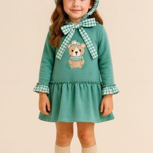 Vestido niña osito cuadro vichi verde