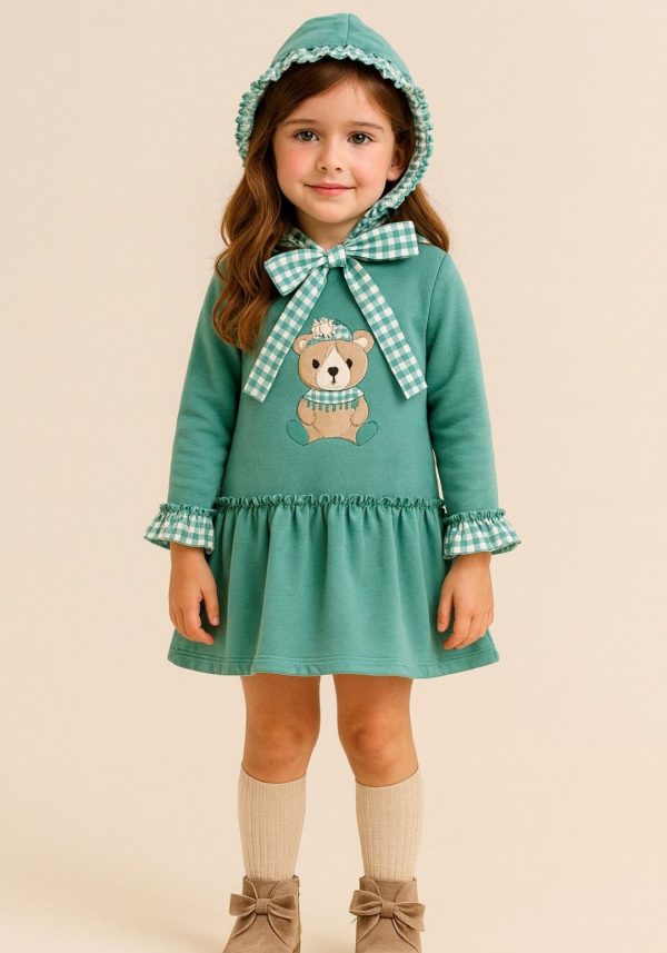Vestido niña osito cuadro vichi verde