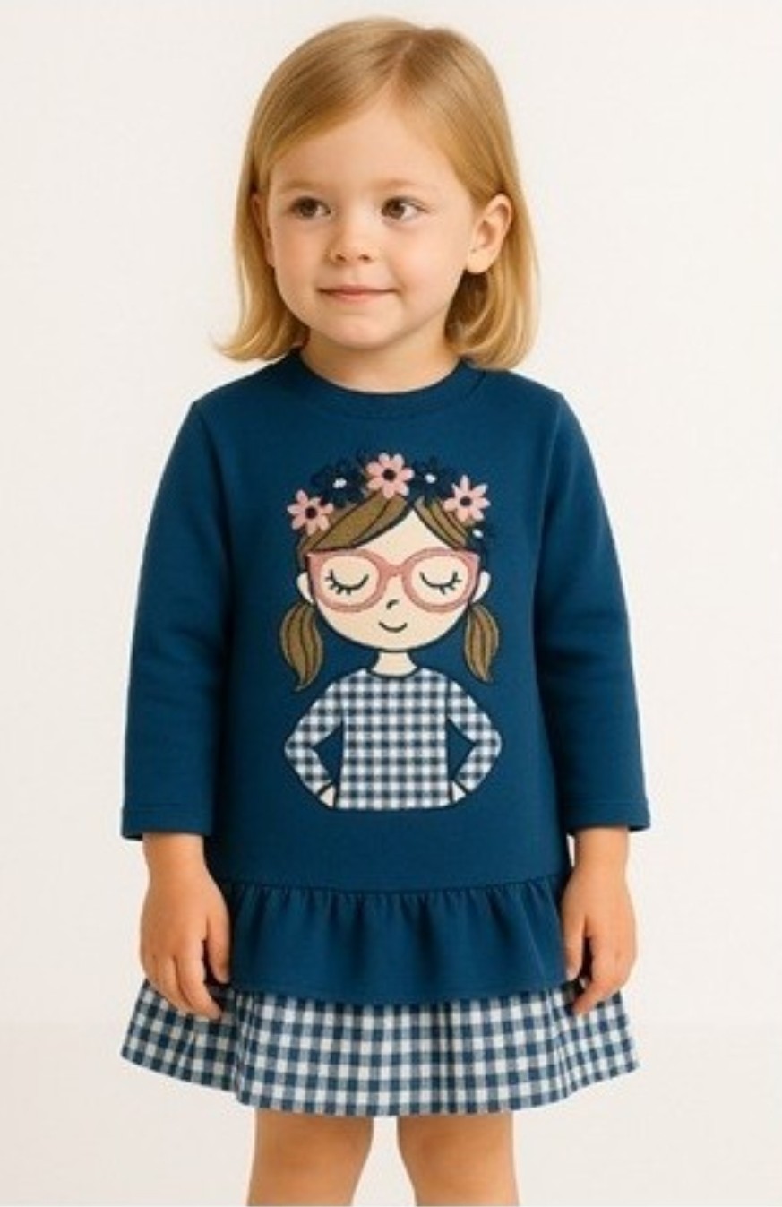 Vestido niña cuadro vichi azul